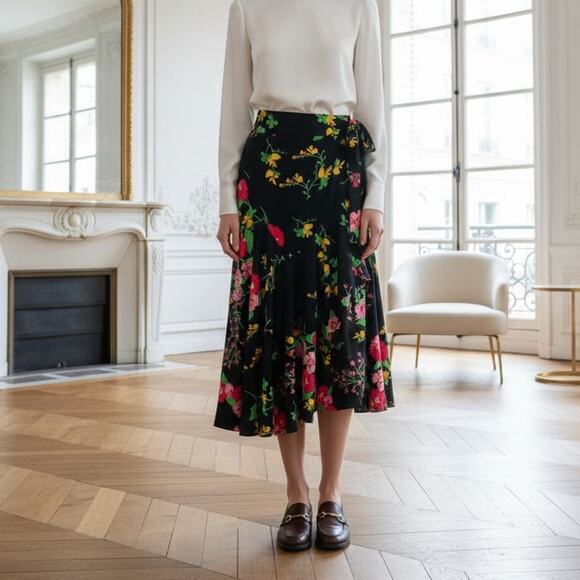 Cabi Black Floral Drama Wrap Skirt #5700 Small - Picture 1 of 12